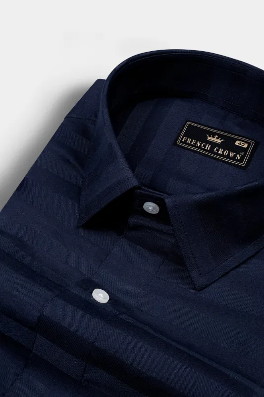 Mirage Blue horizontal striped Dobby Textured Premium Giza Cotton Shirt sold by French Crown