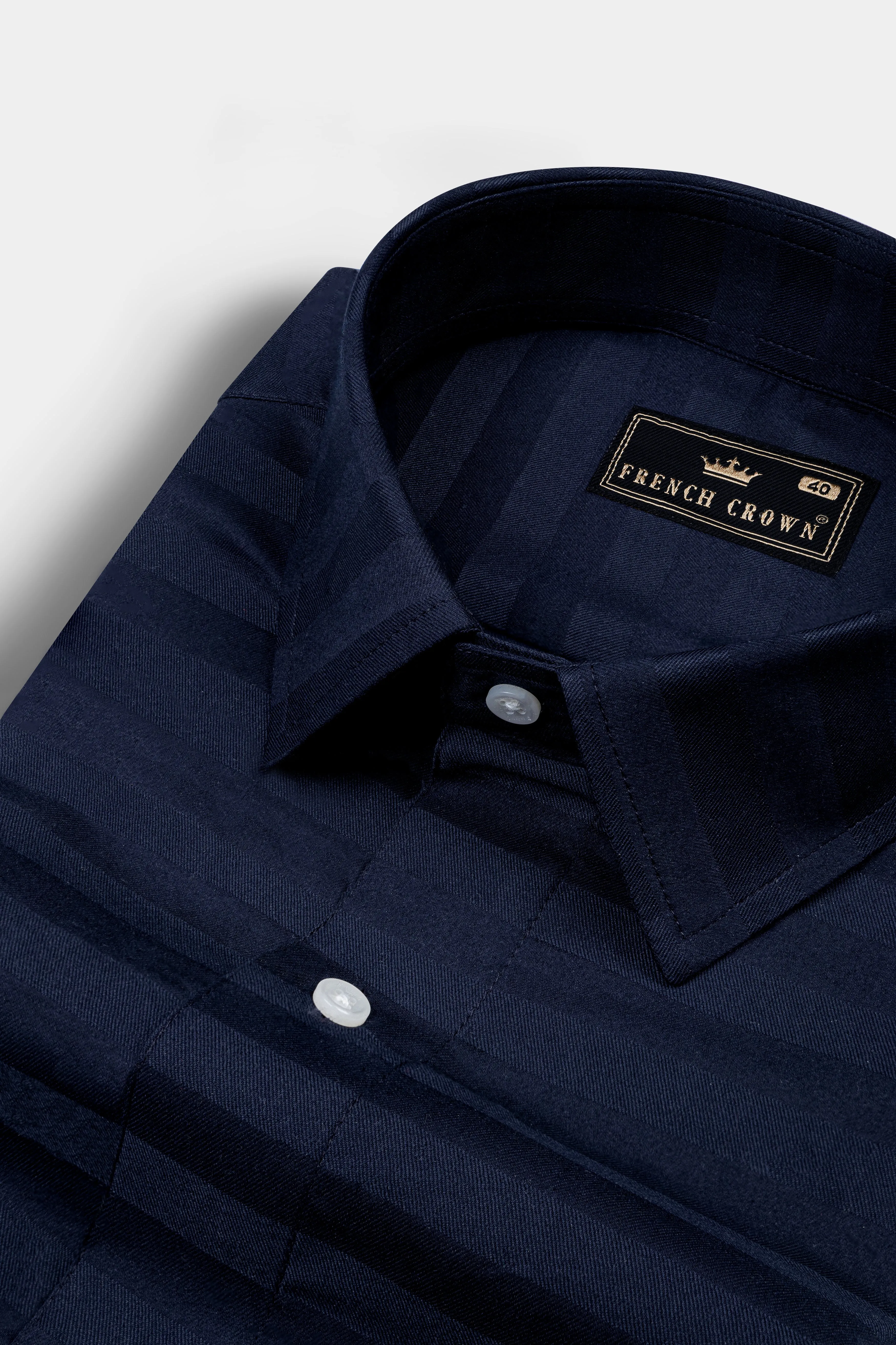 Mirage Blue horizontal striped Dobby Textured Premium Giza Cotton Shirt sold by French Crown