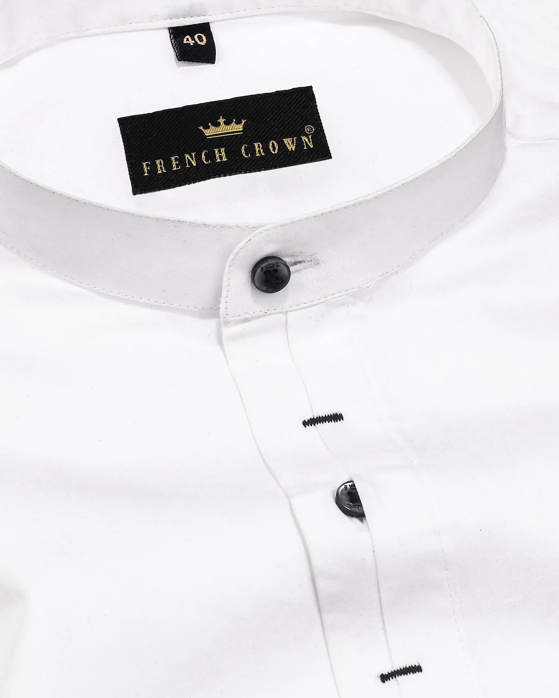 Bright White Subtle Sheen Mandarin Collar Designer Shirt sold by French Crown product image thumbnail 4
