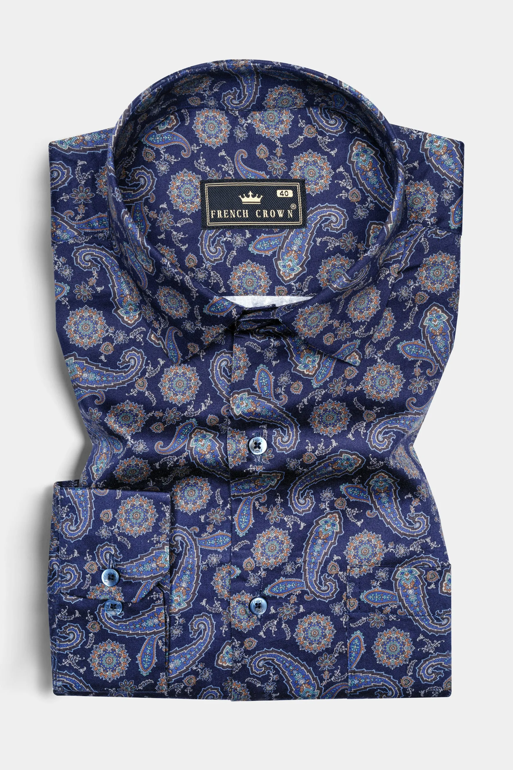 Ebony Blue Paisley Printed Super Soft Premium Cotton Shirt sold by French Crown product image thumbnail 3