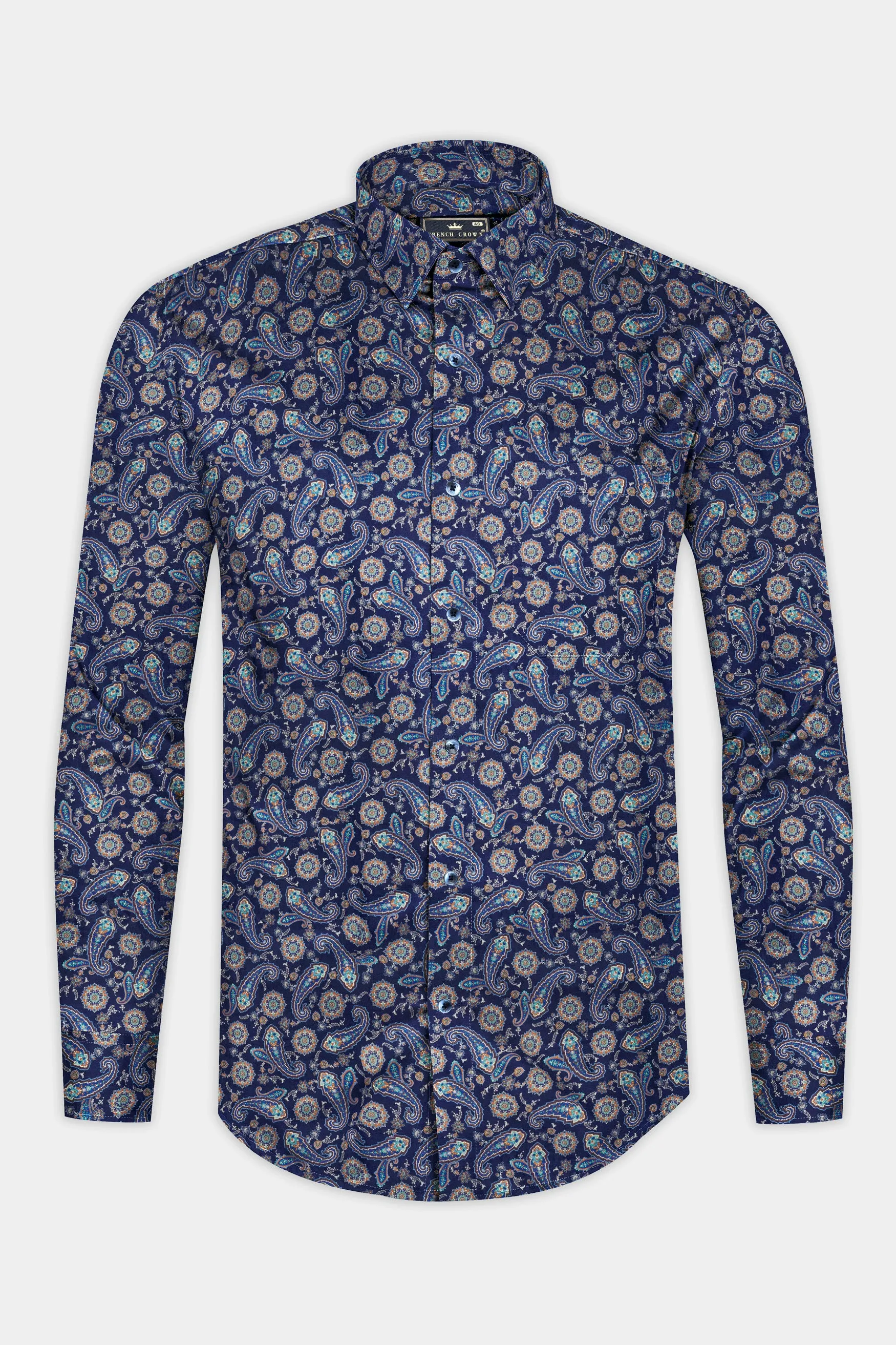 Ebony Blue Paisley Printed Super Soft Premium Cotton Shirt sold by French Crown product image thumbnail 4