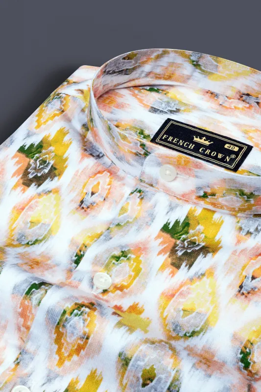 Bright White Multicolor Geometric Pattern Printed Super Soft Premium Cotton Shirt sold by French Crown