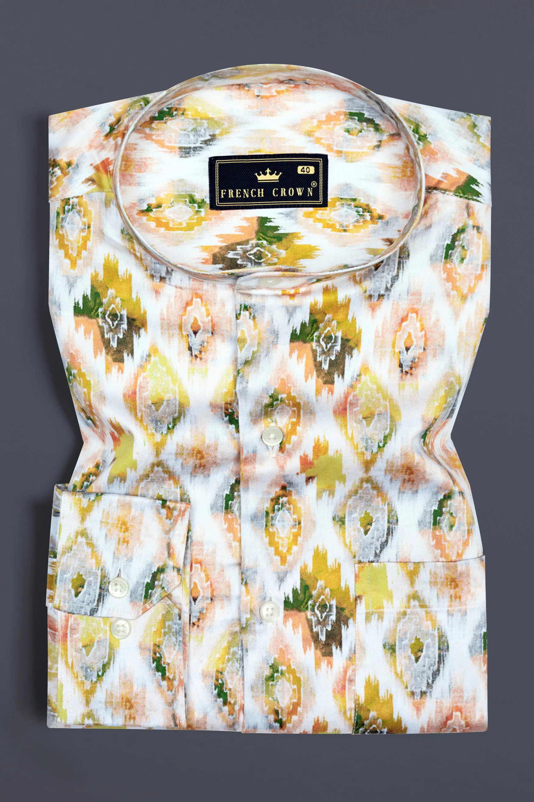 Bright White Multicolor Geometric Pattern Printed Super Soft Premium Cotton Shirt sold by French Crown product image thumbnail 3
