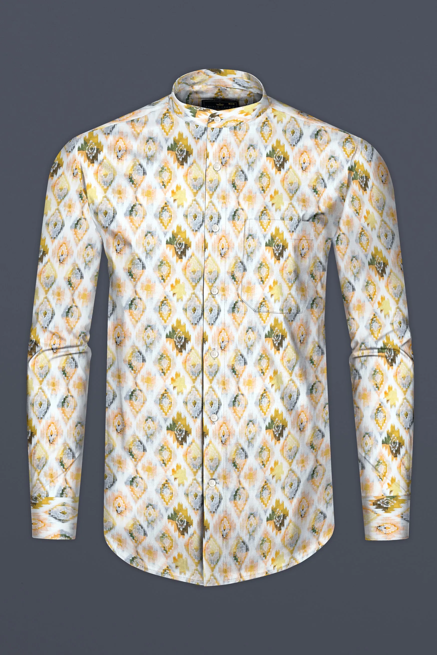 Bright White Multicolor Geometric Pattern Printed Super Soft Premium Cotton Shirt sold by French Crown product image thumbnail 4