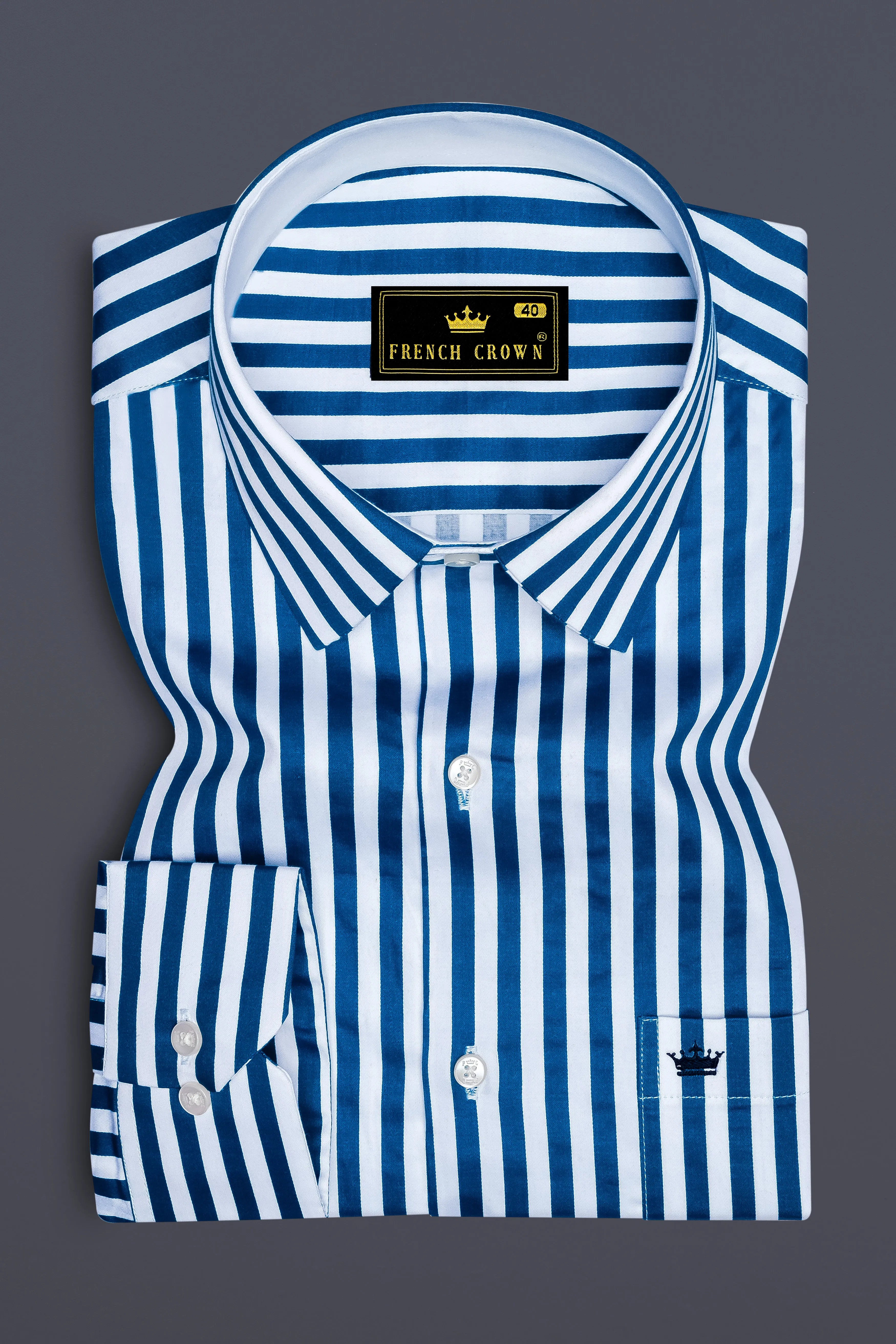 Azzorio-Catalina Blue And Bright White Candy Striped Subtle Sheen Super Soft Premium Cotton Dress Shirt sold by French Crown product image thumbnail 4