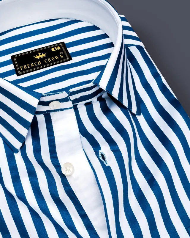Azzorio-Catalina Blue And Bright White Candy Striped Subtle Sheen Super Soft Premium Cotton Dress Shirt sold by French Crown