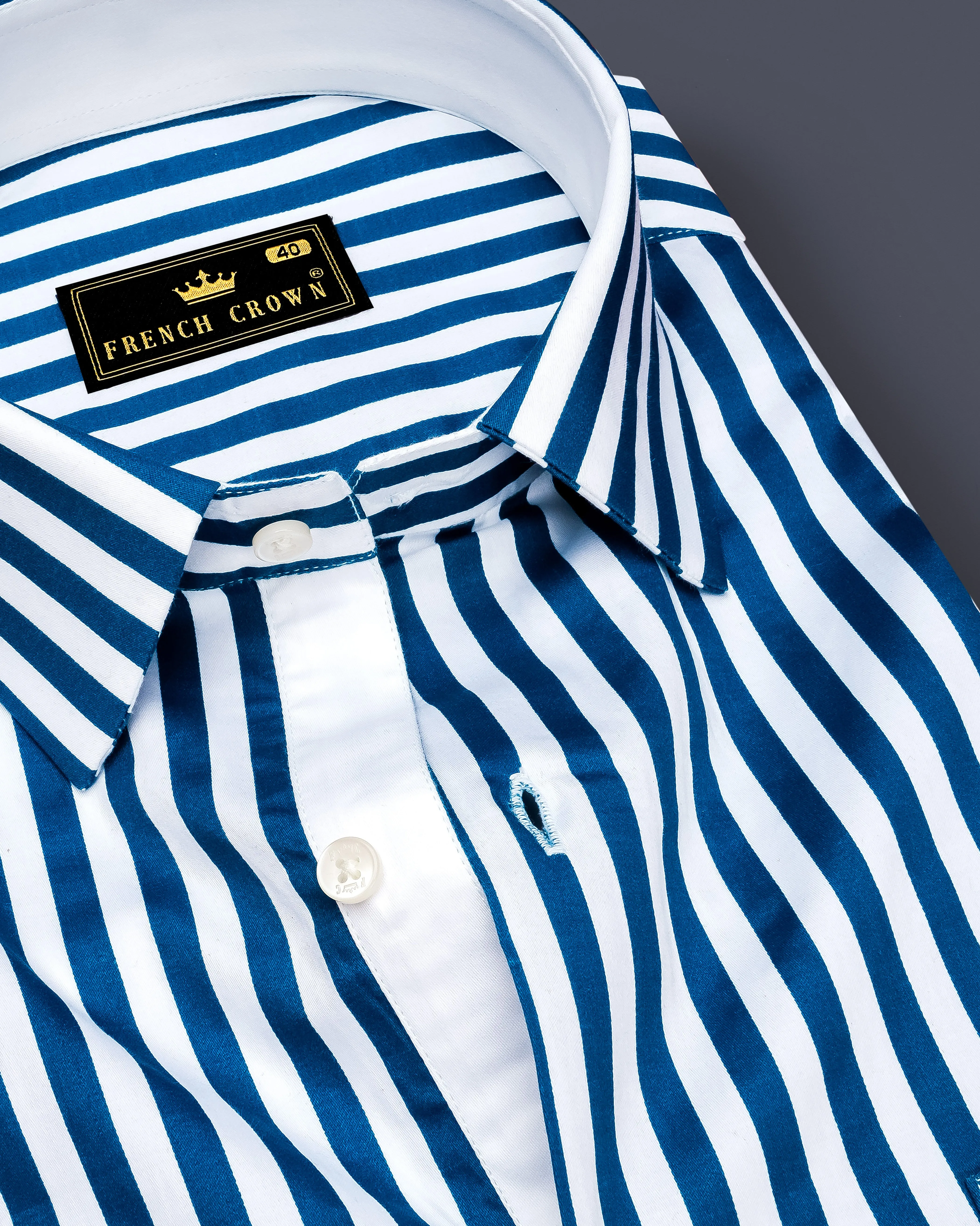 Azzorio-Catalina Blue And Bright White Candy Striped Subtle Sheen Super Soft Premium Cotton Dress Shirt sold by French Crown