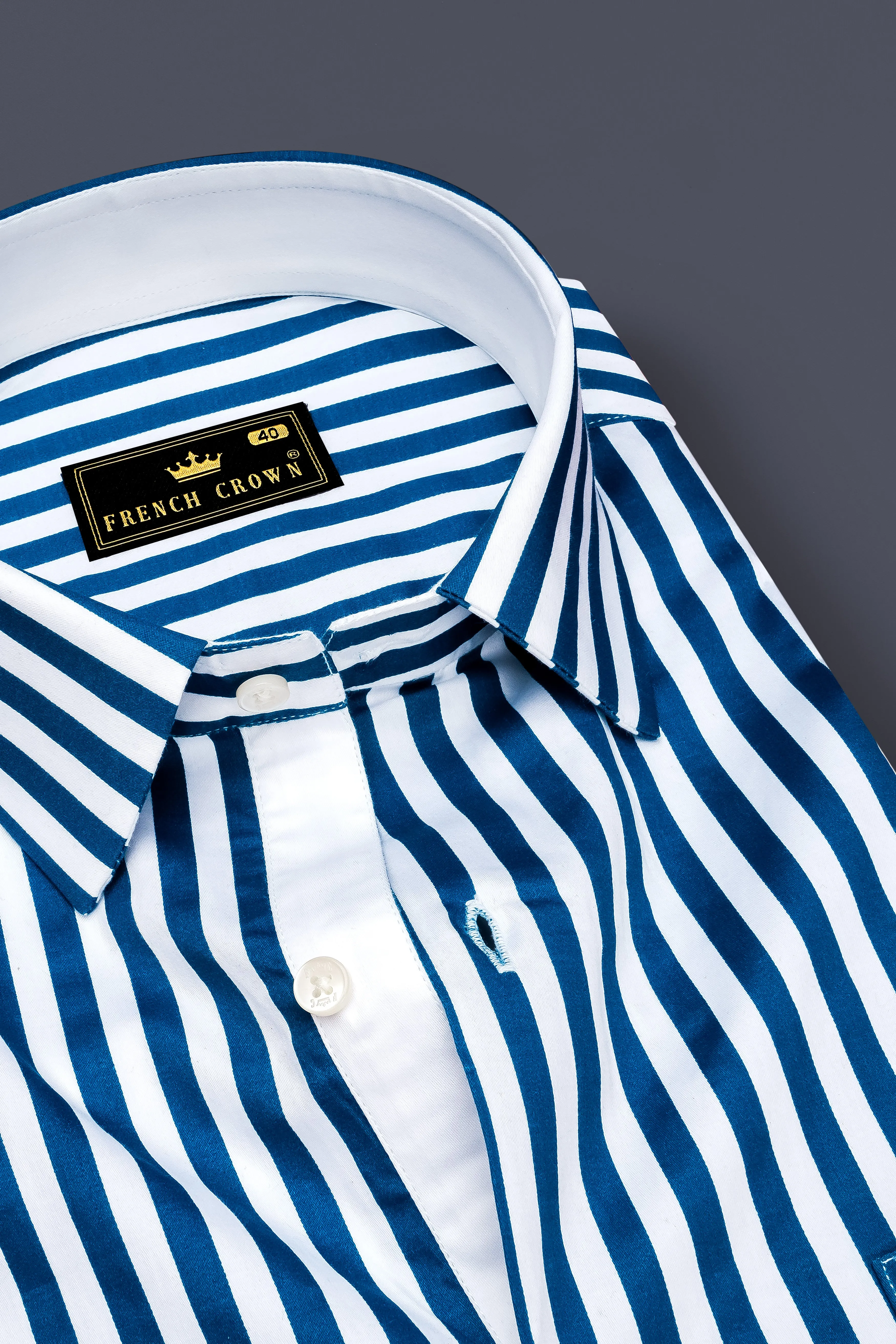 Azzorio-Catalina Blue And Bright White Candy Striped Subtle Sheen Super Soft Premium Cotton Dress Shirt sold by French Crown product image thumbnail 2