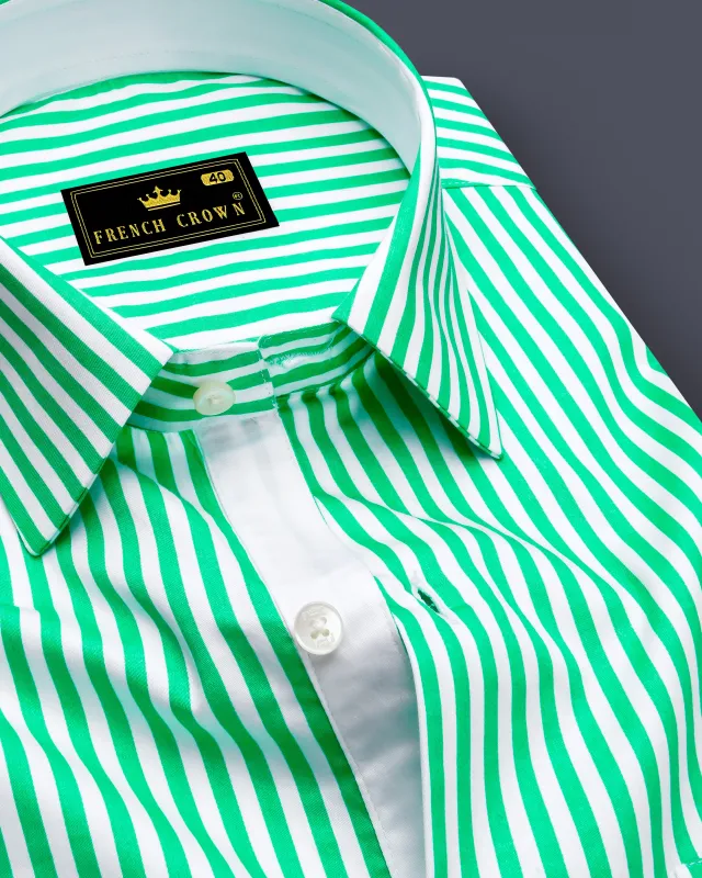 Virenza-Tealish Green And Bright White Candy Striped Super Soft Premium Cotton Dress Shirt sold by French Crown