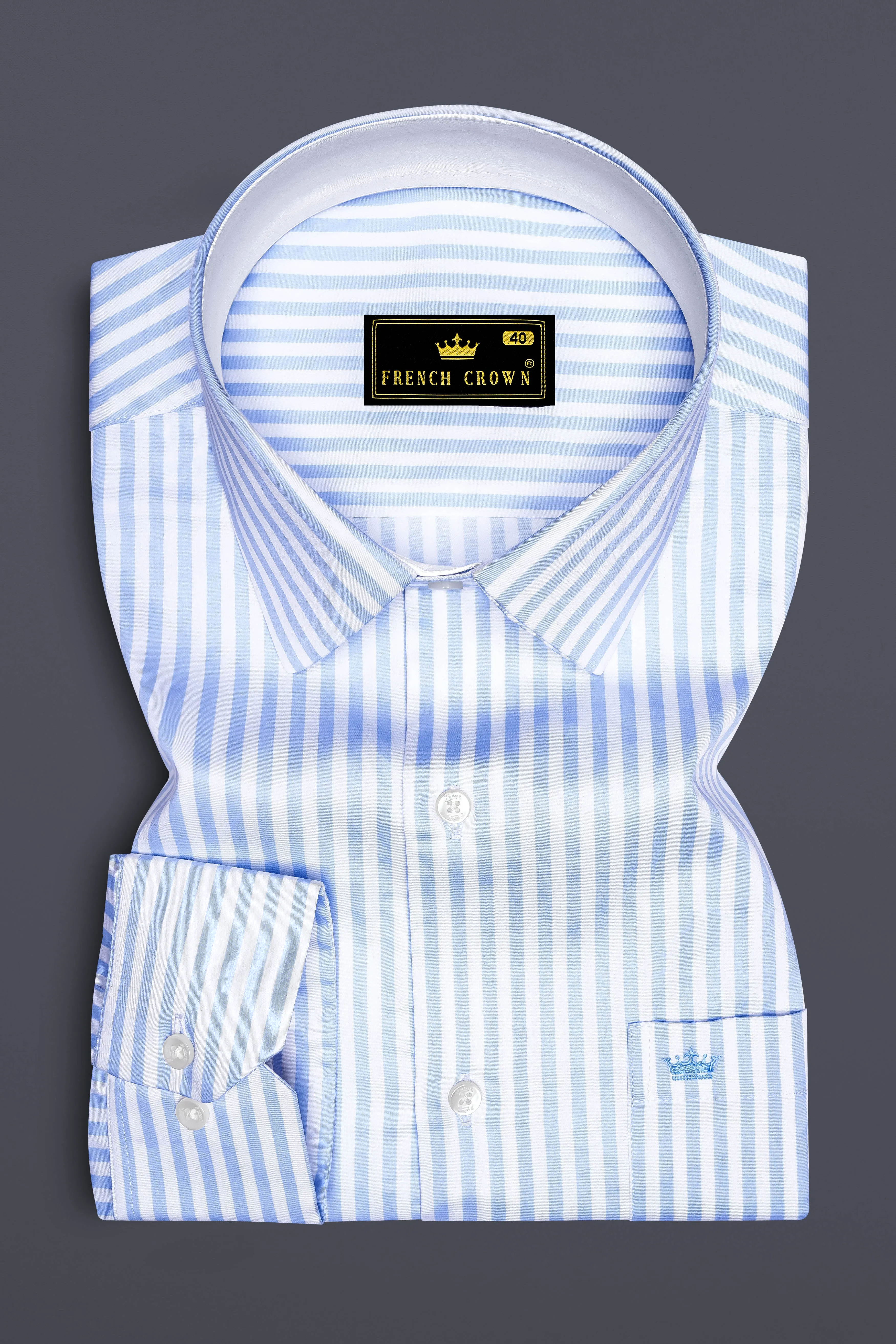 Ceruloro-Glacier Blue And Bright White Candy Striped Super Soft Premium Cotton Dress Shirt sold by French Crown product image thumbnail 4