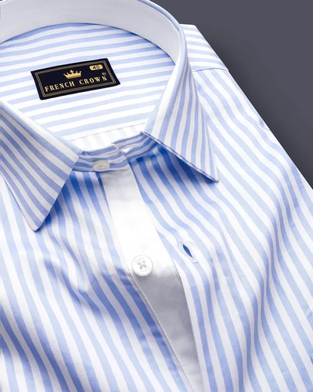 Ceruloro-Glacier Blue And Bright White Candy Striped Super Soft Premium Cotton Dress Shirt sold by French Crown