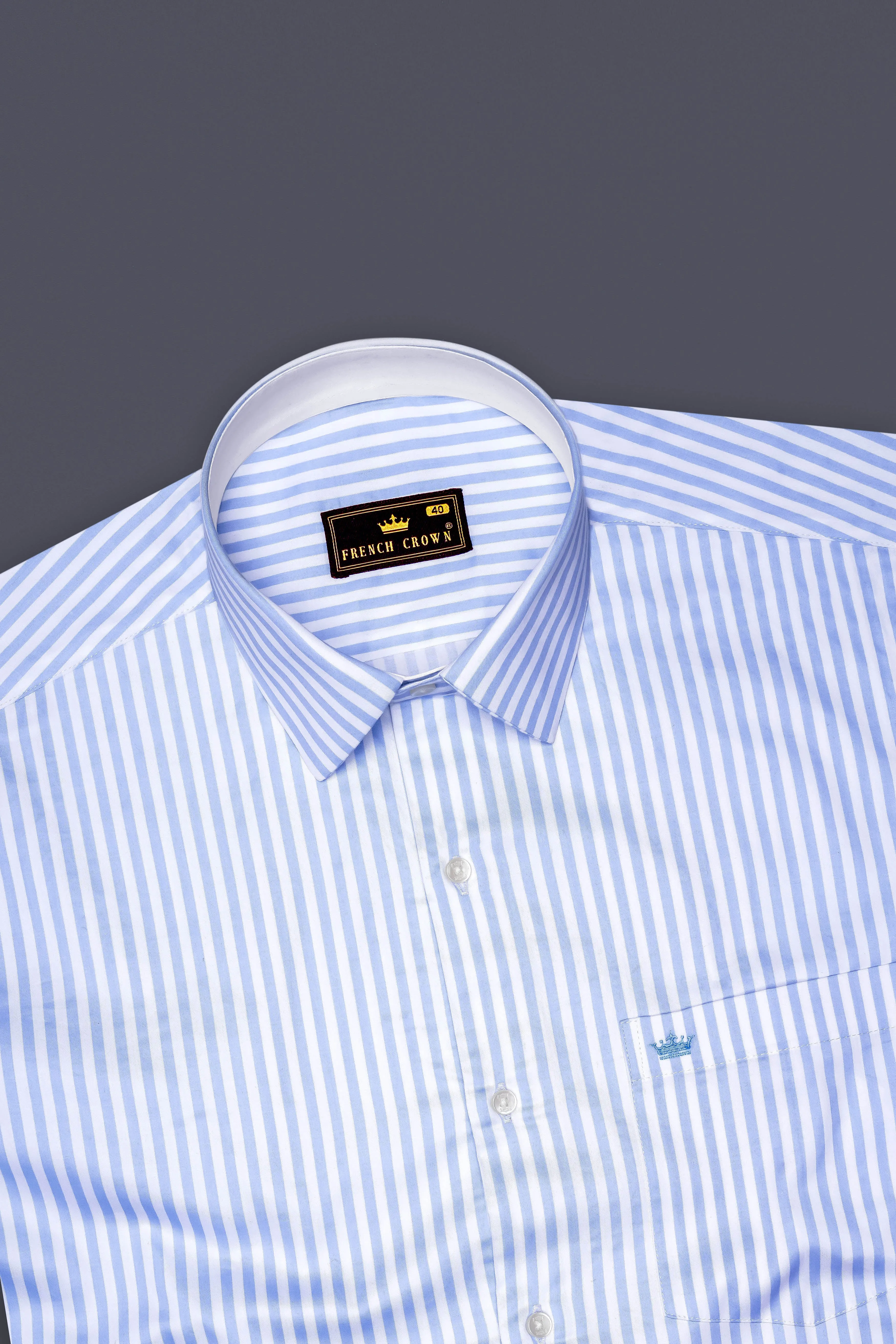 Ceruloro-Glacier Blue And Bright White Candy Striped Super Soft Premium Cotton Dress Shirt sold by French Crown product image thumbnail 5