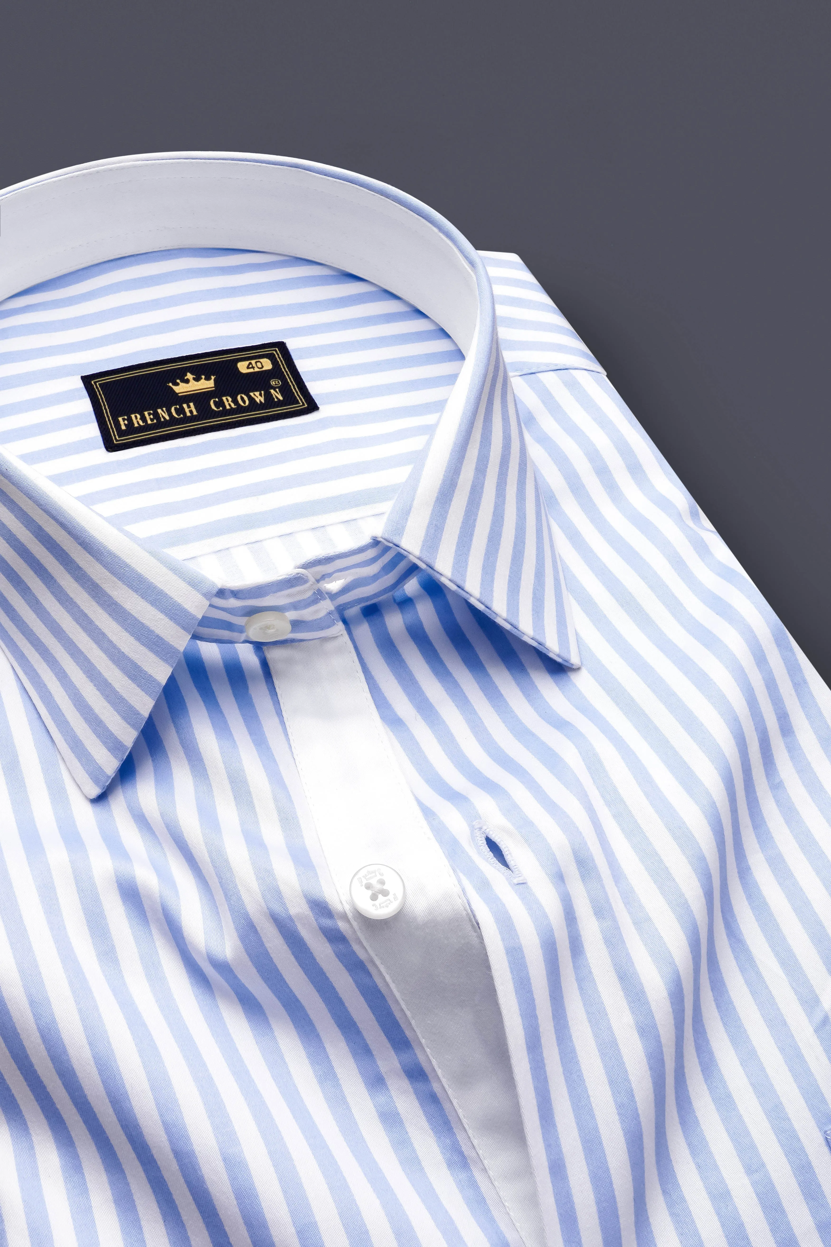 Ceruloro-Glacier Blue And Bright White Candy Striped Super Soft Premium Cotton Dress Shirt sold by French Crown product image thumbnail 2