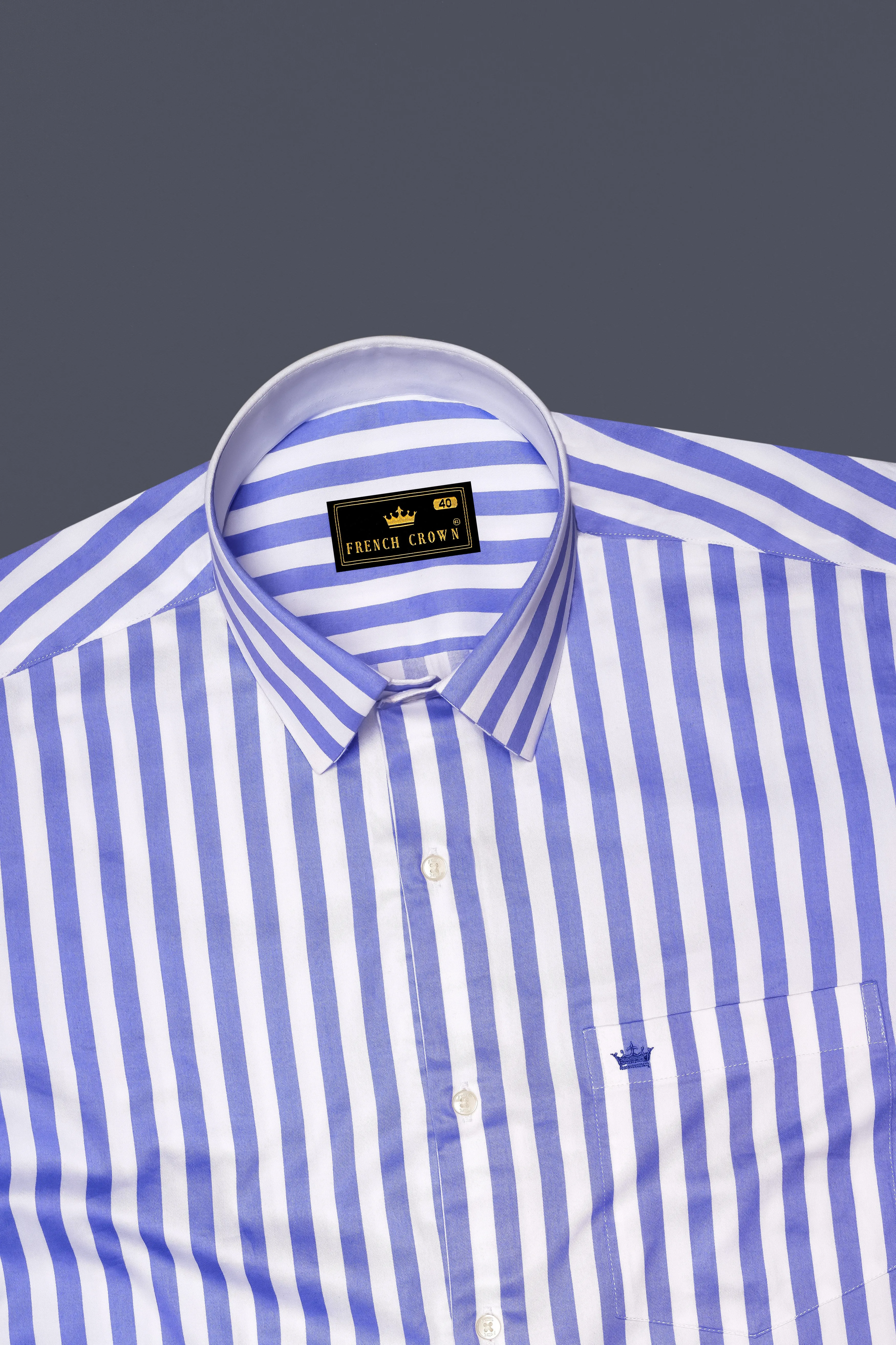 Bluvoro-Scampi Blue And Bright White Awning Striped Super Soft Premium Cotton Dress Shirt sold by French Crown product image thumbnail 5