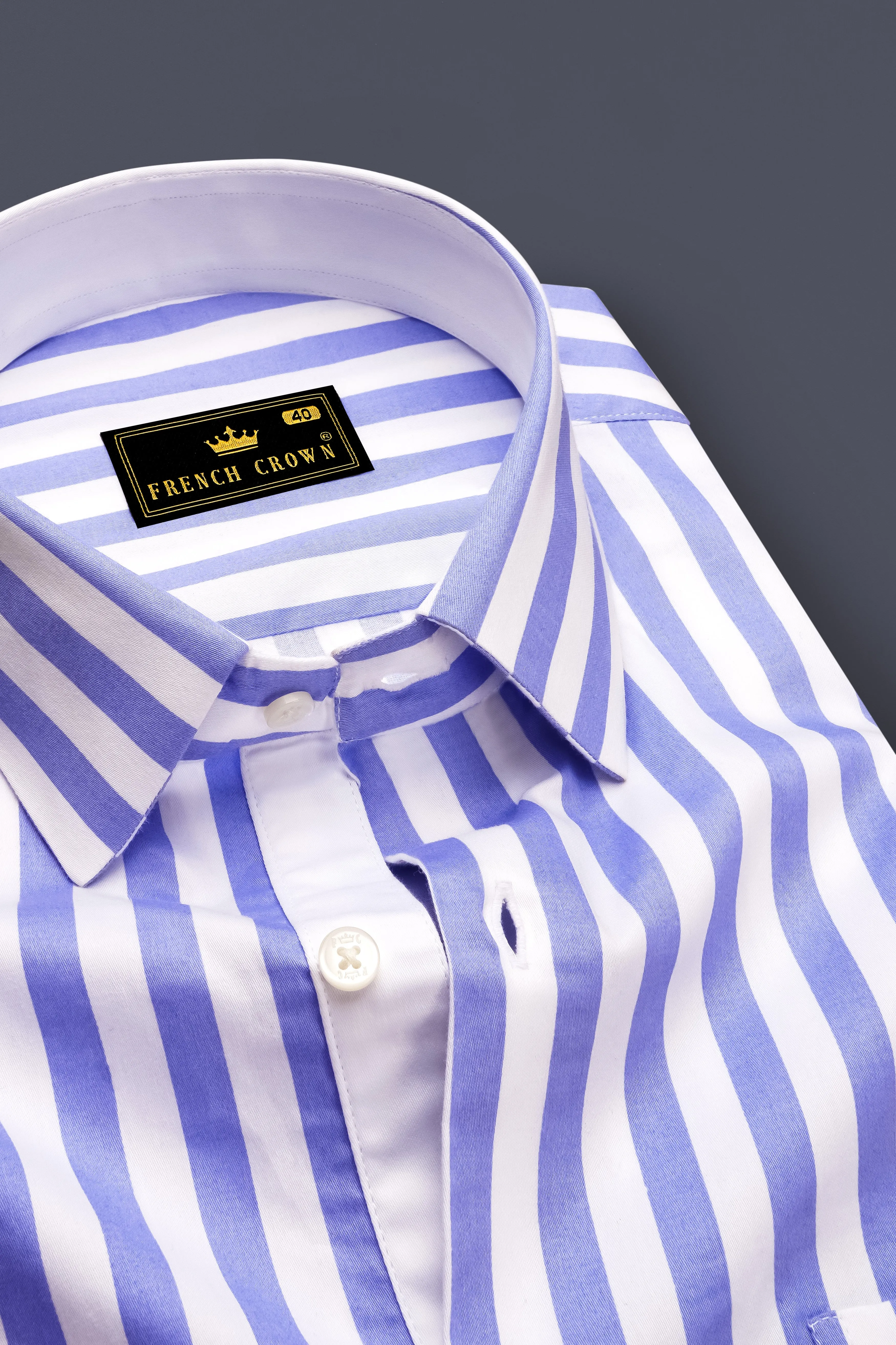 Bluvoro-Scampi Blue And Bright White Awning Striped Super Soft Premium Cotton Dress Shirt sold by French Crown product image thumbnail 2