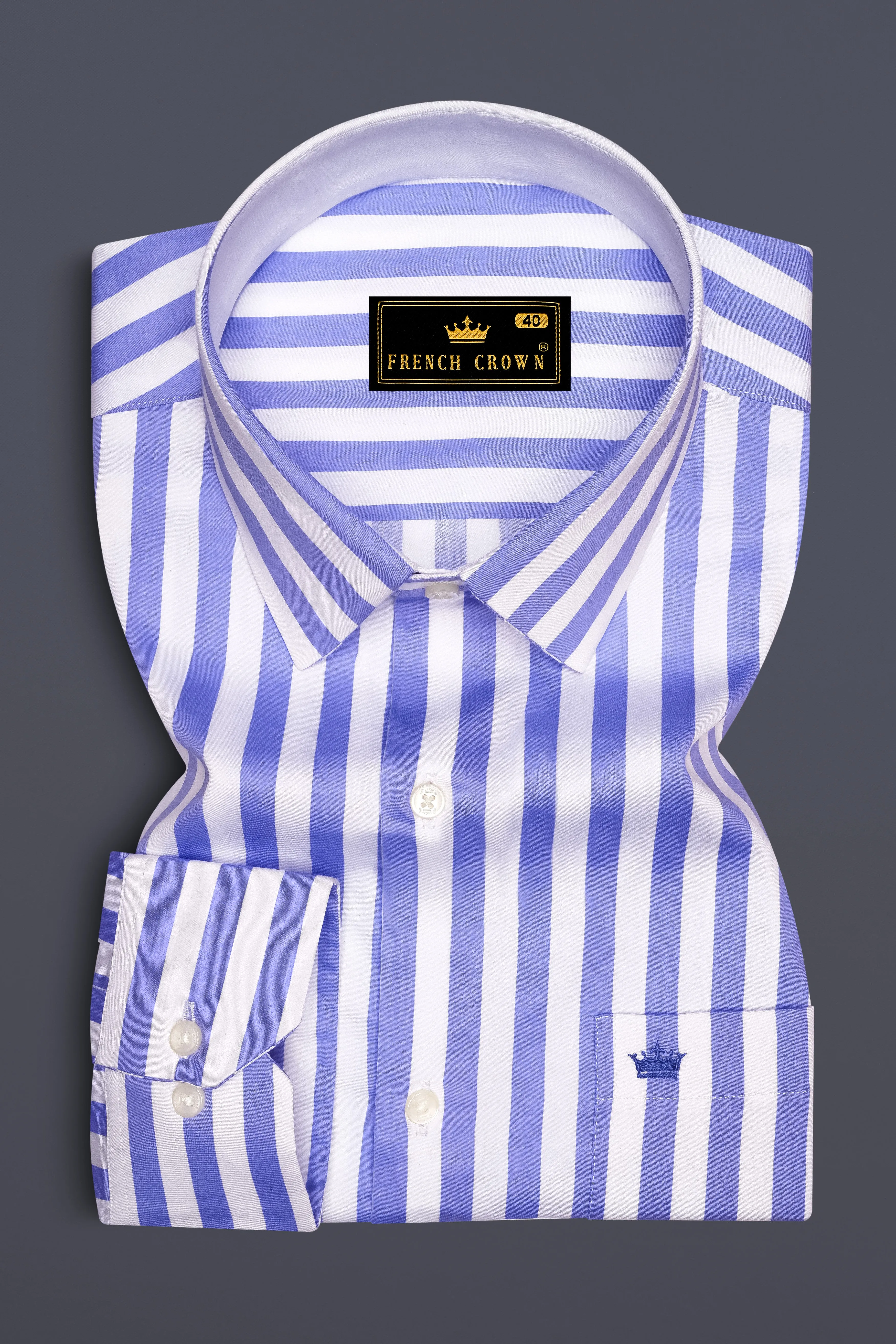 Bluvoro-Scampi Blue And Bright White Awning Striped Super Soft Premium Cotton Dress Shirt sold by French Crown product image thumbnail 4