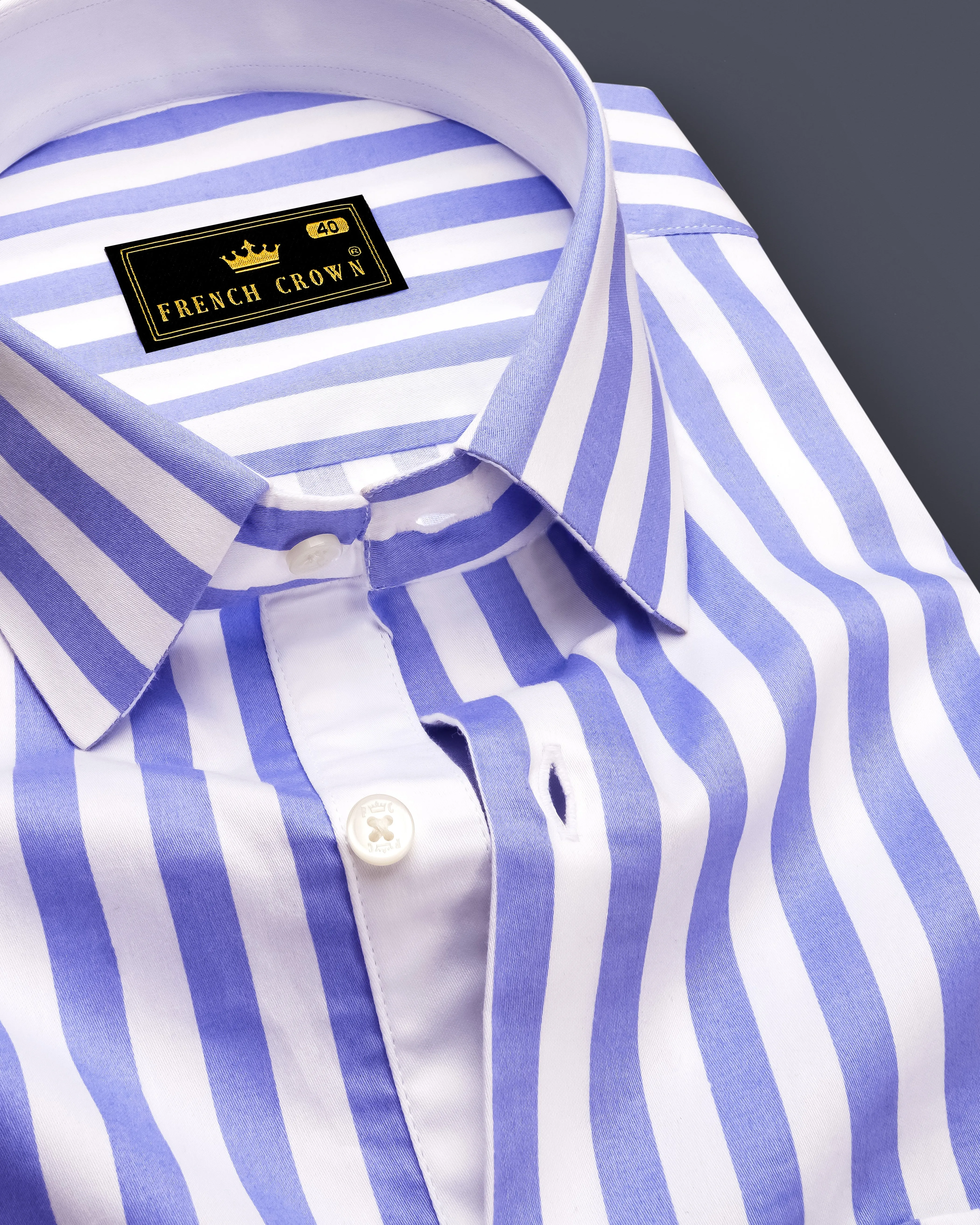 Bluvoro-Scampi Blue And Bright White Awning Striped Super Soft Premium Cotton Dress Shirt sold by French Crown