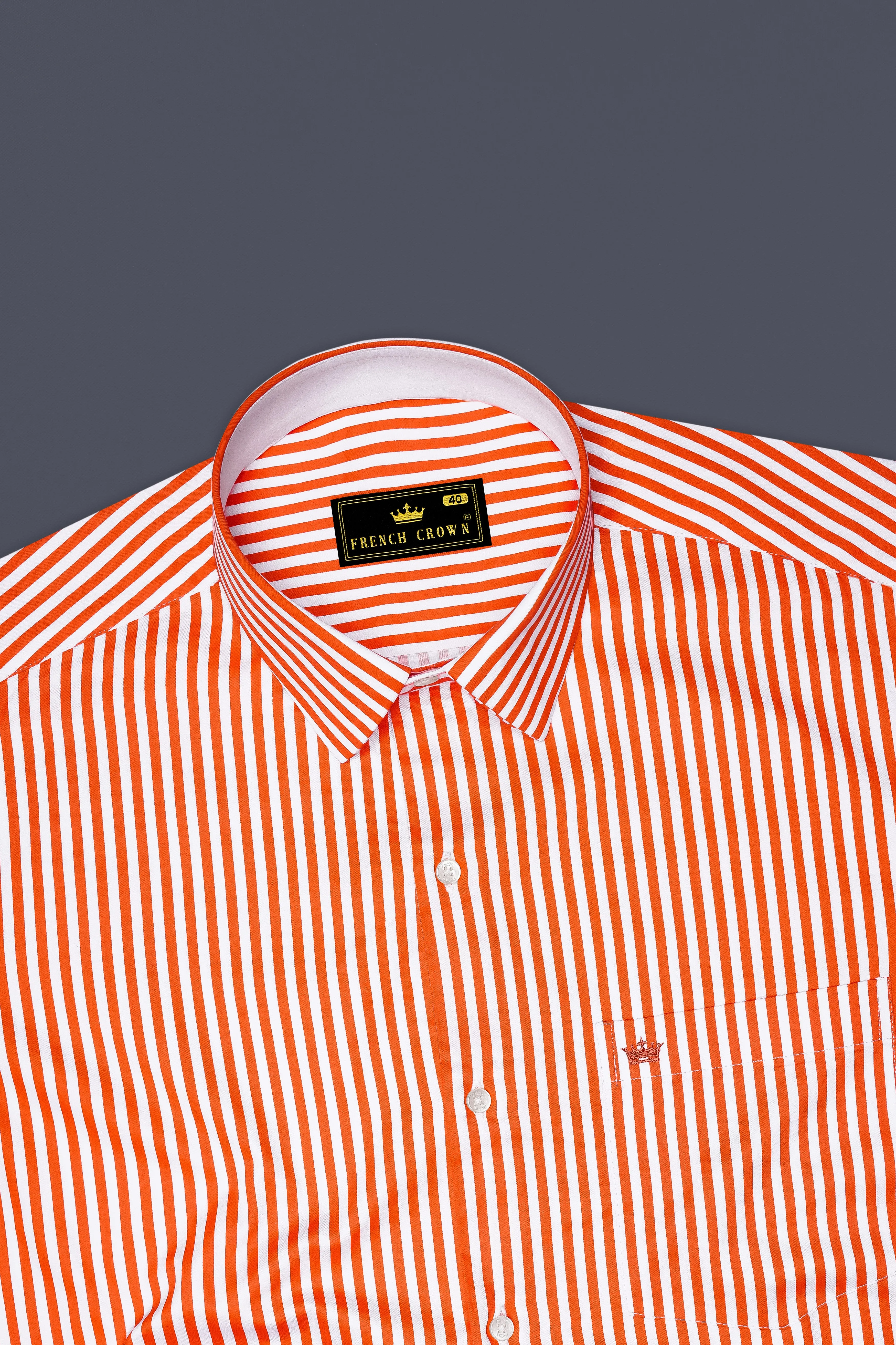 Arancio-Bittersweet Orange And Bright White Candy Striped Super Soft Premium Cotton Dress Shirt sold by French Crown product image thumbnail 5