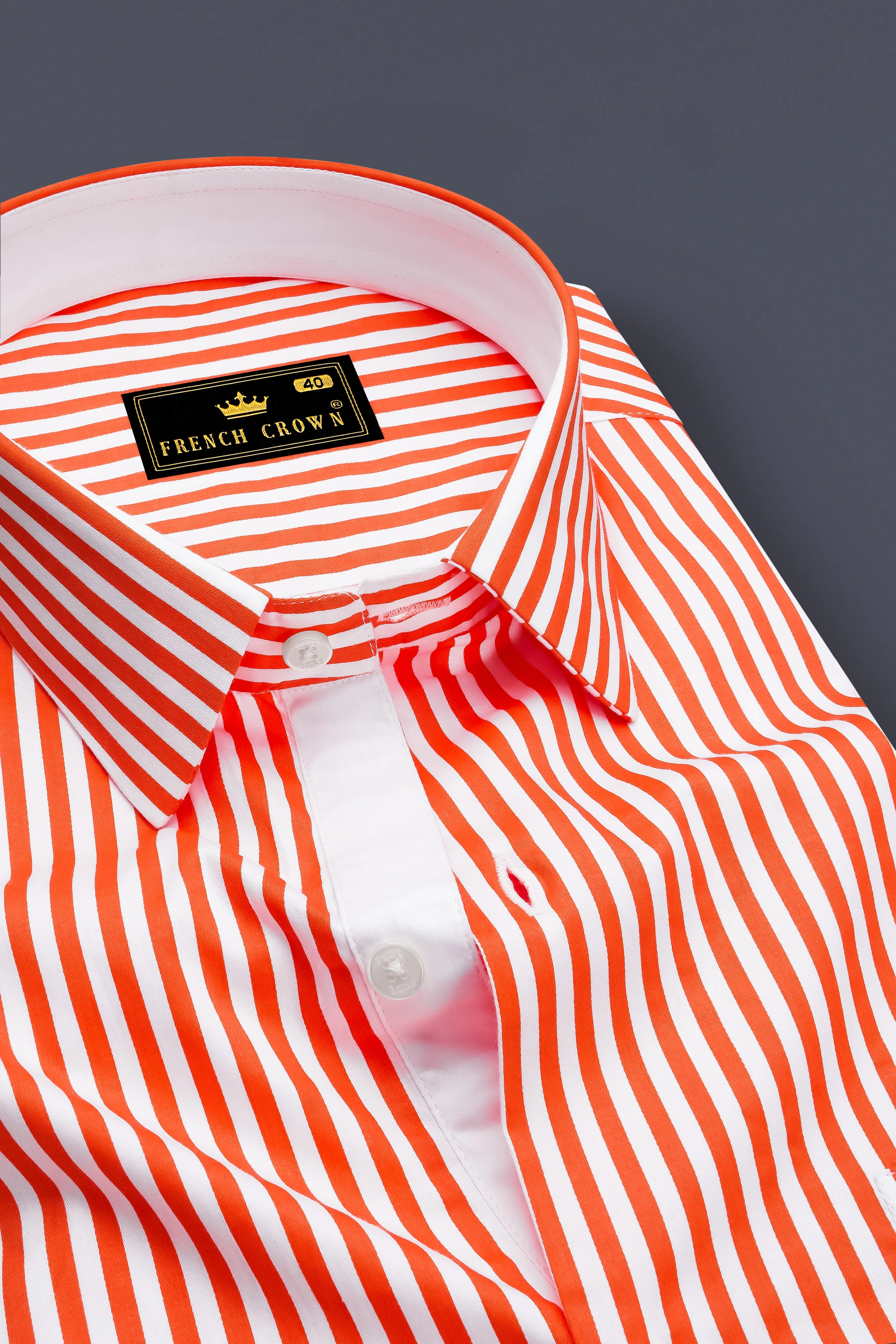 Arancio-Bittersweet Orange And Bright White Candy Striped Super Soft Premium Cotton Dress Shirt sold by French Crown product image thumbnail 2