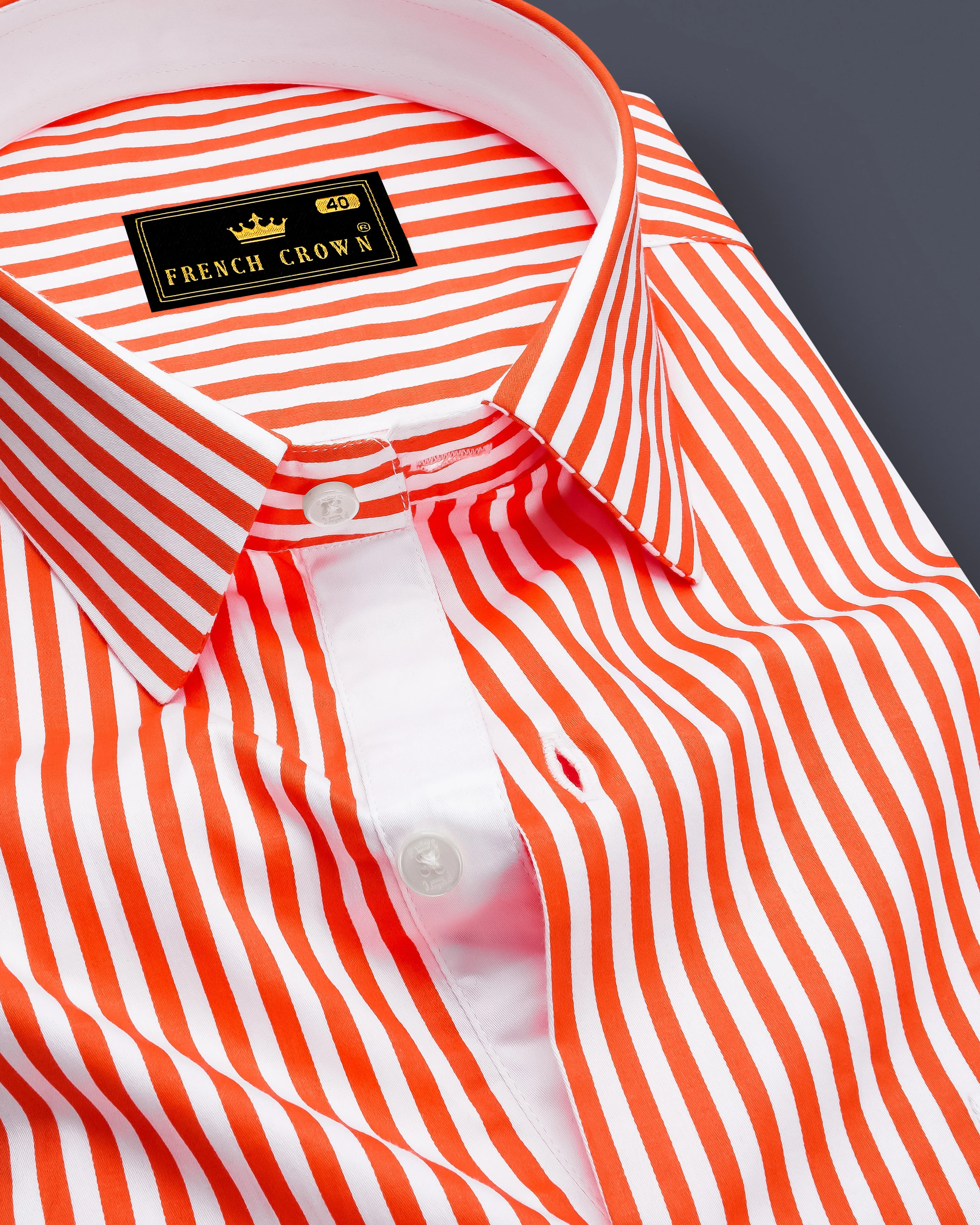 Arancio-Bittersweet Orange And Bright White Candy Striped Super Soft Premium Cotton Dress Shirt sold by French Crown