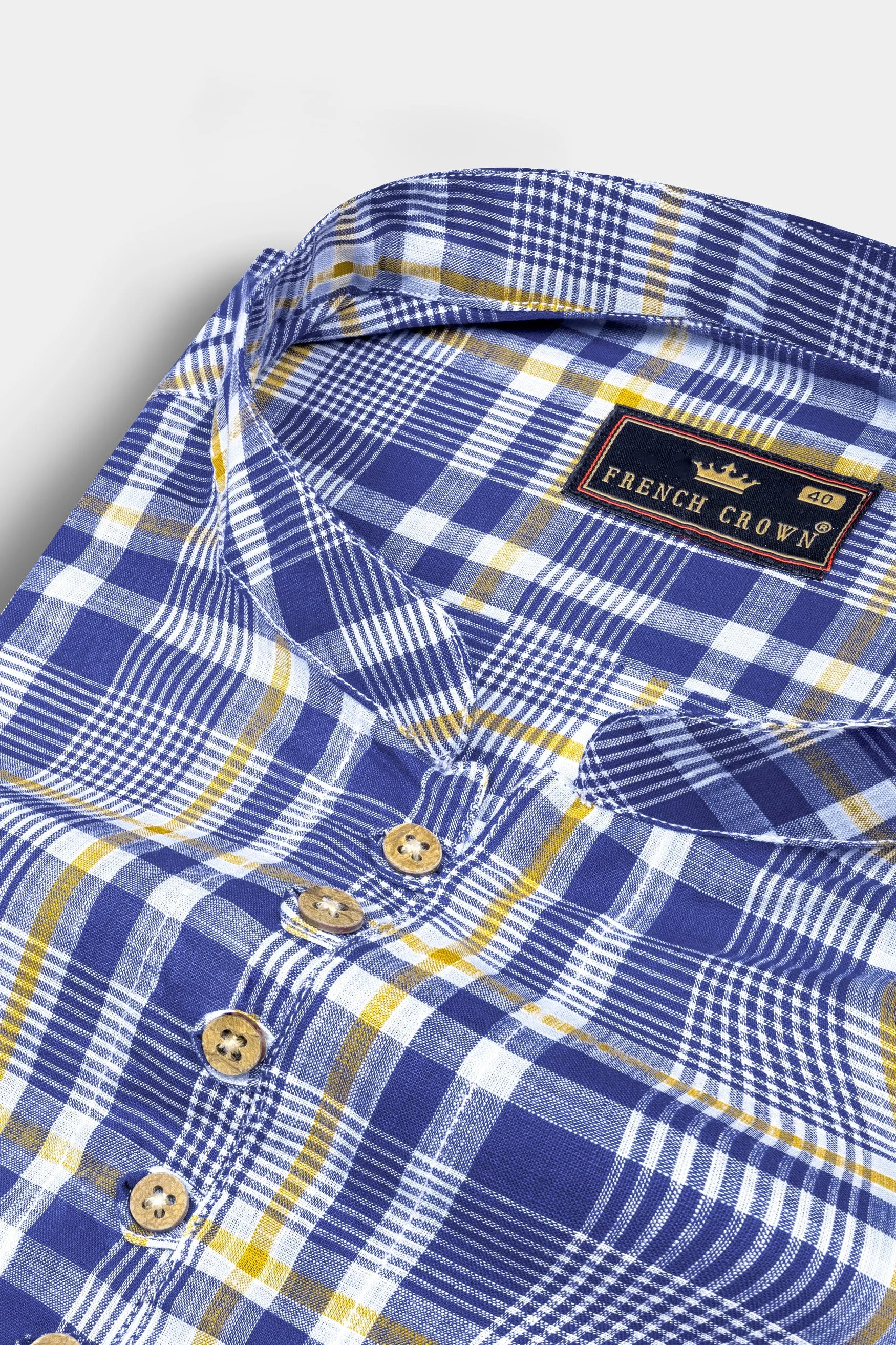 Astronaut Blue Multicolour Plaid Chambray Premium Cotton Kurta Shirt sold by French Crown product image thumbnail 4