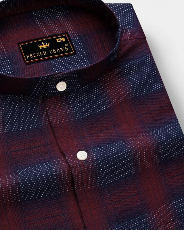 Claret Red with East Bay Twill Plaid Premium Cotton Shirt sold by French Crown