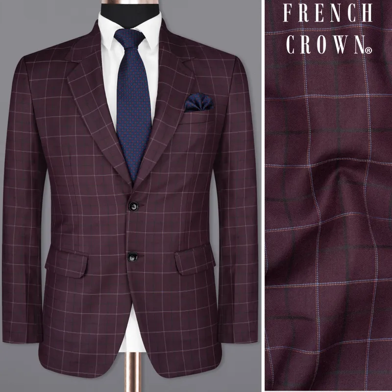 Livid Burgundy Super fine Windowpane Wool Rich Blazer sold by French Crown