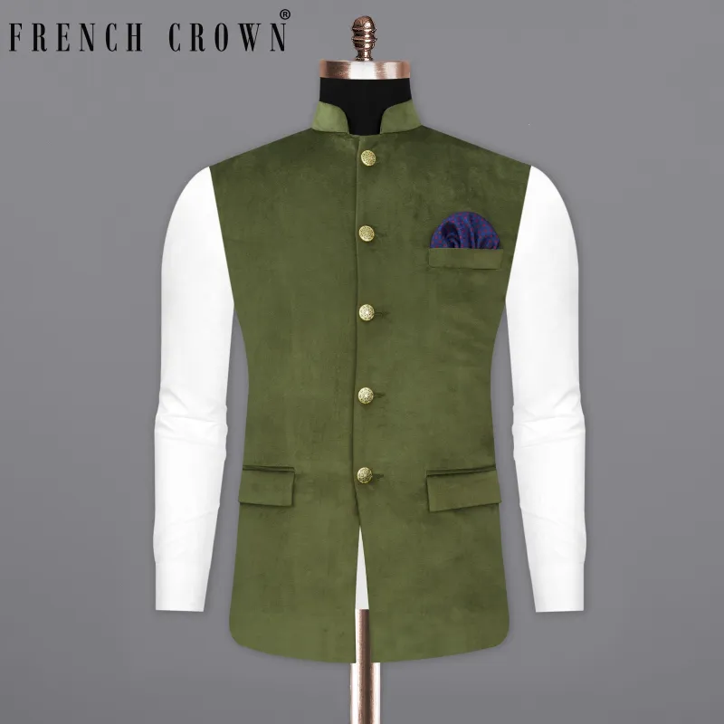 Fuscous Green Velvet Designer Nehru Jacket sold by French Crown