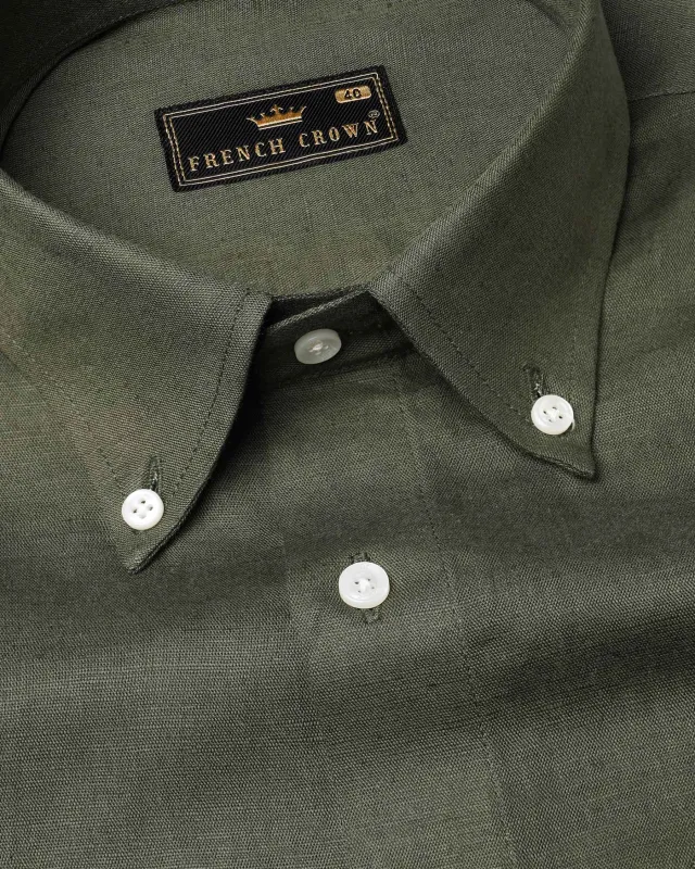 Flint Green Luxurious Linen Shirt sold by French Crown