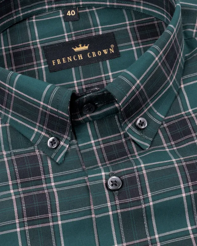 Plantation Green Twill Plaid Premium Cotton Shirt made by French Crown