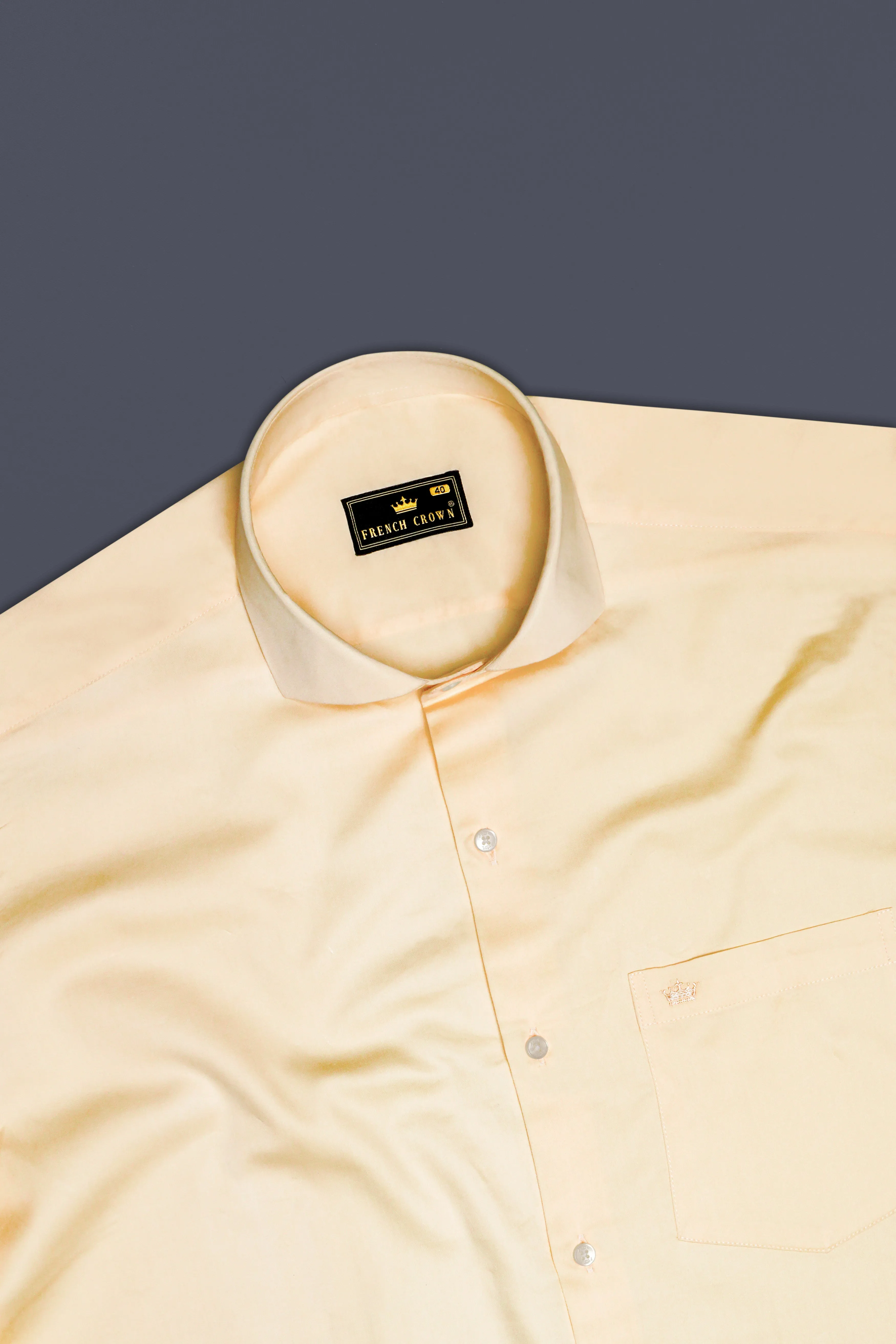 Vanilla-Almond Cream Subtle Sheen Super Soft Premium Cotton Cut Away Collar Dress Shirt sold by French Crown product image thumbnail 5