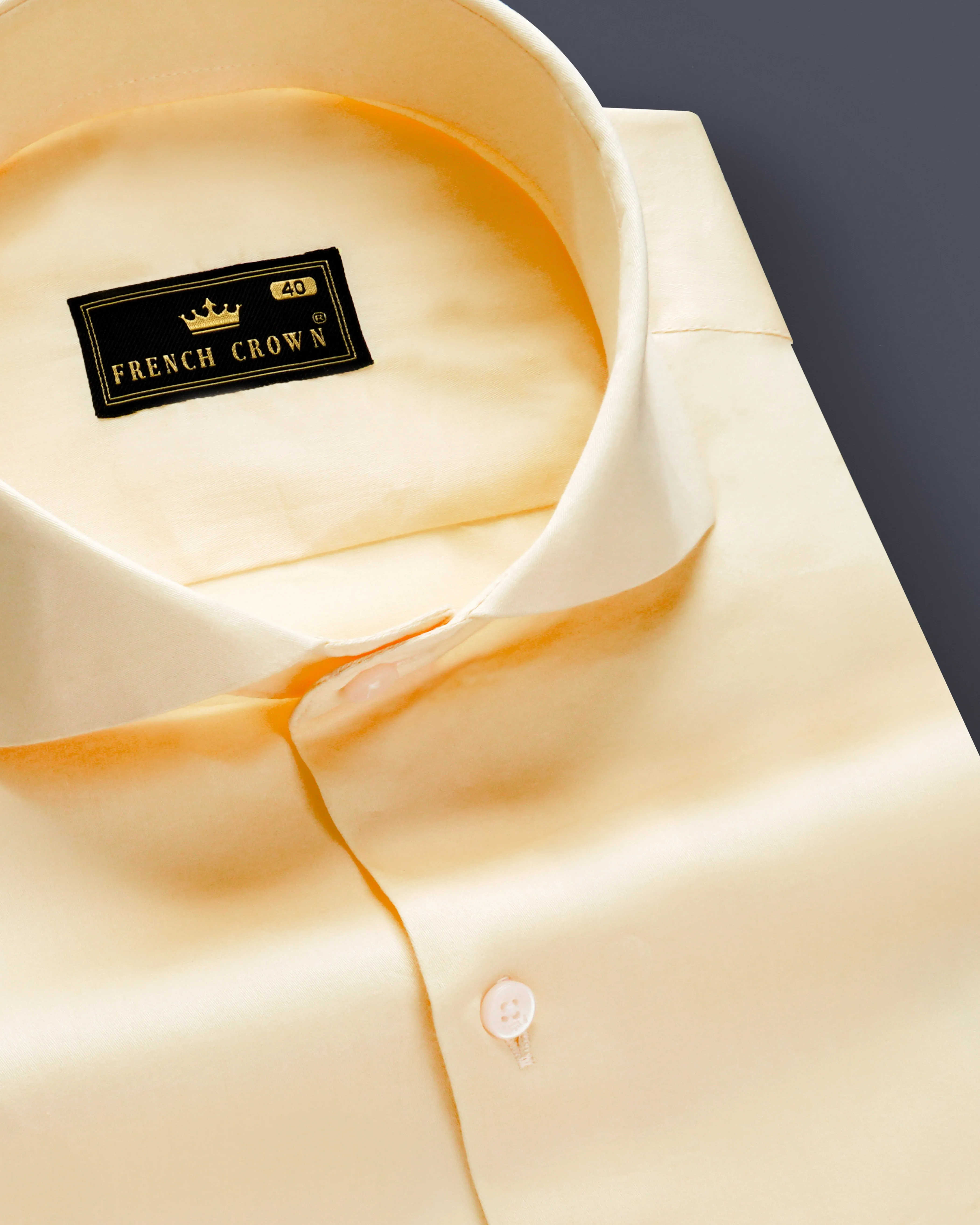 Vanilla-Almond Cream Subtle Sheen Super Soft Premium Cotton Cut Away Collar Dress Shirt sold by French Crown