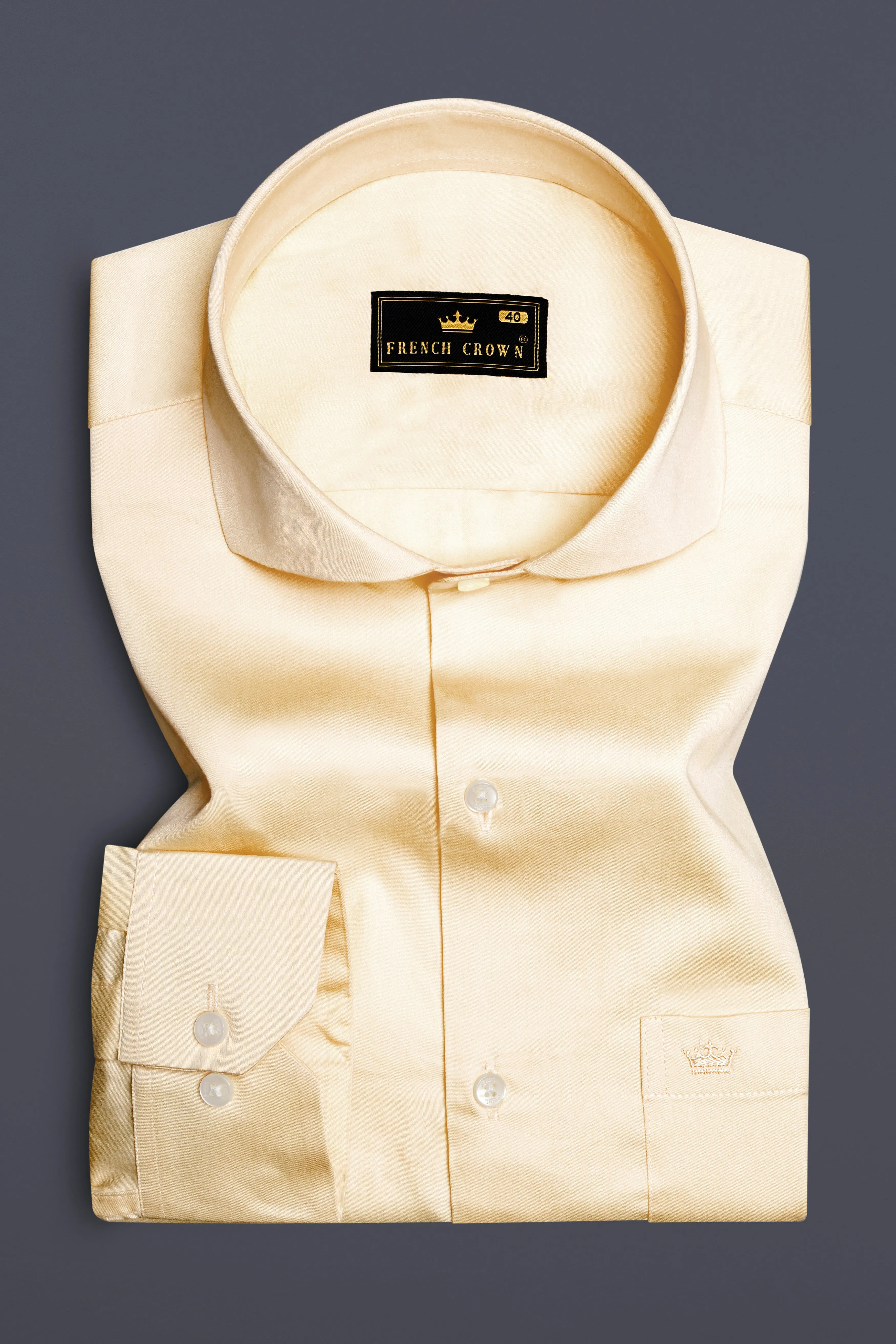Vanilla-Almond Cream Subtle Sheen Super Soft Premium Cotton Cut Away Collar Dress Shirt sold by French Crown product image thumbnail 4