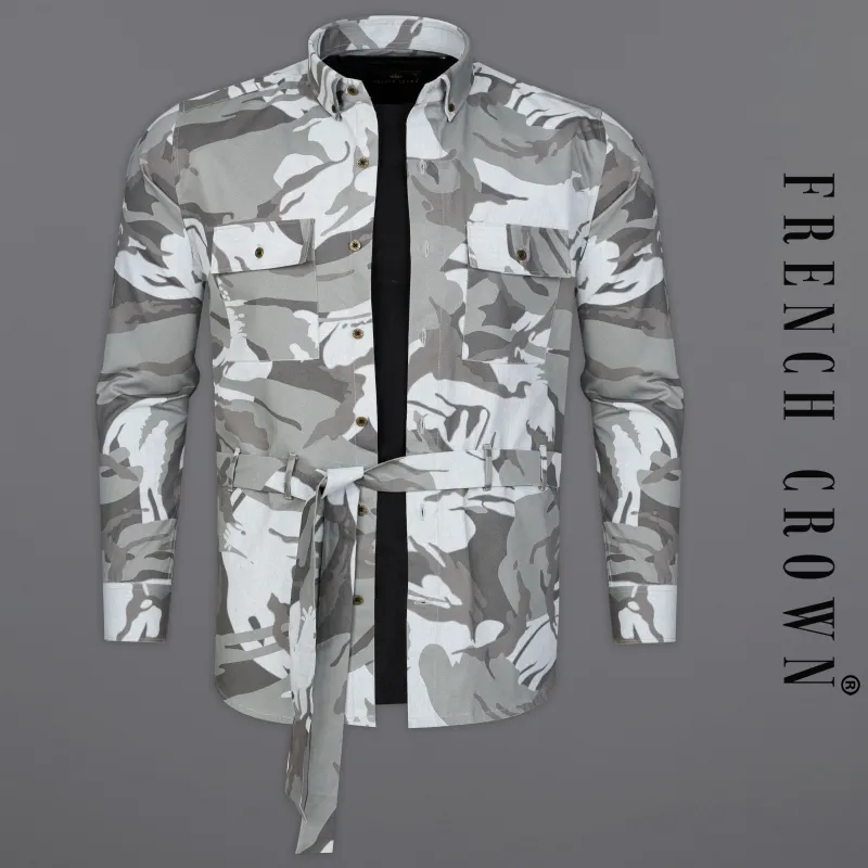Nobel with Nebula  Gray  Camouflage Royal Oxford Designer Overshirt/Shacket sold by French Crown
