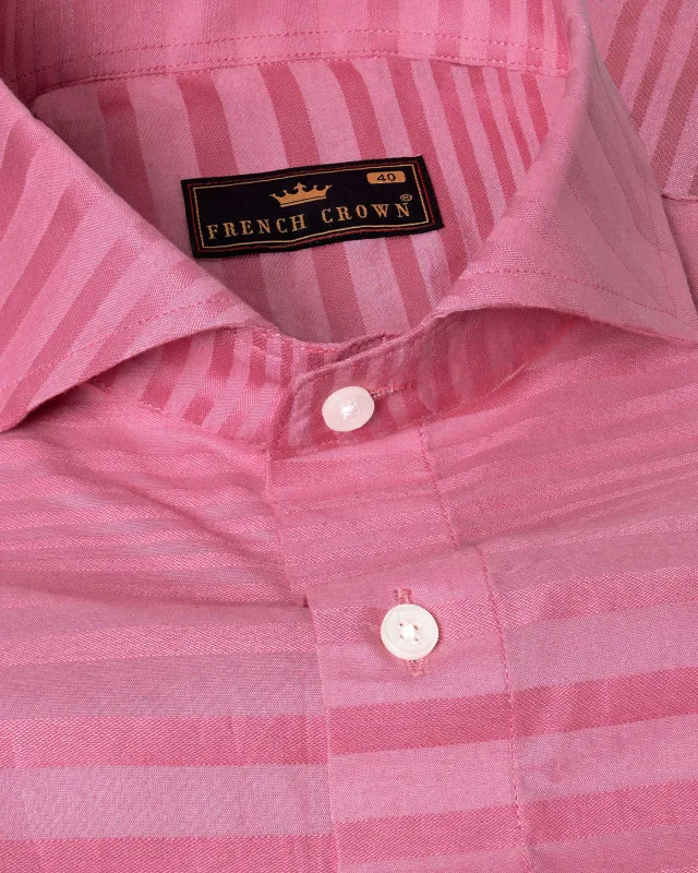 Illusion and Hippie Pink Striped Dobby Textured Premium Giza Cotton Shirt sold by French Crown