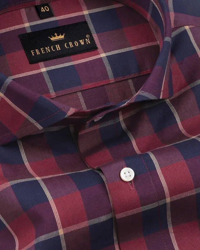 Wine with Navy Checks Patterned Giza Cotton shirt sold by French Crown