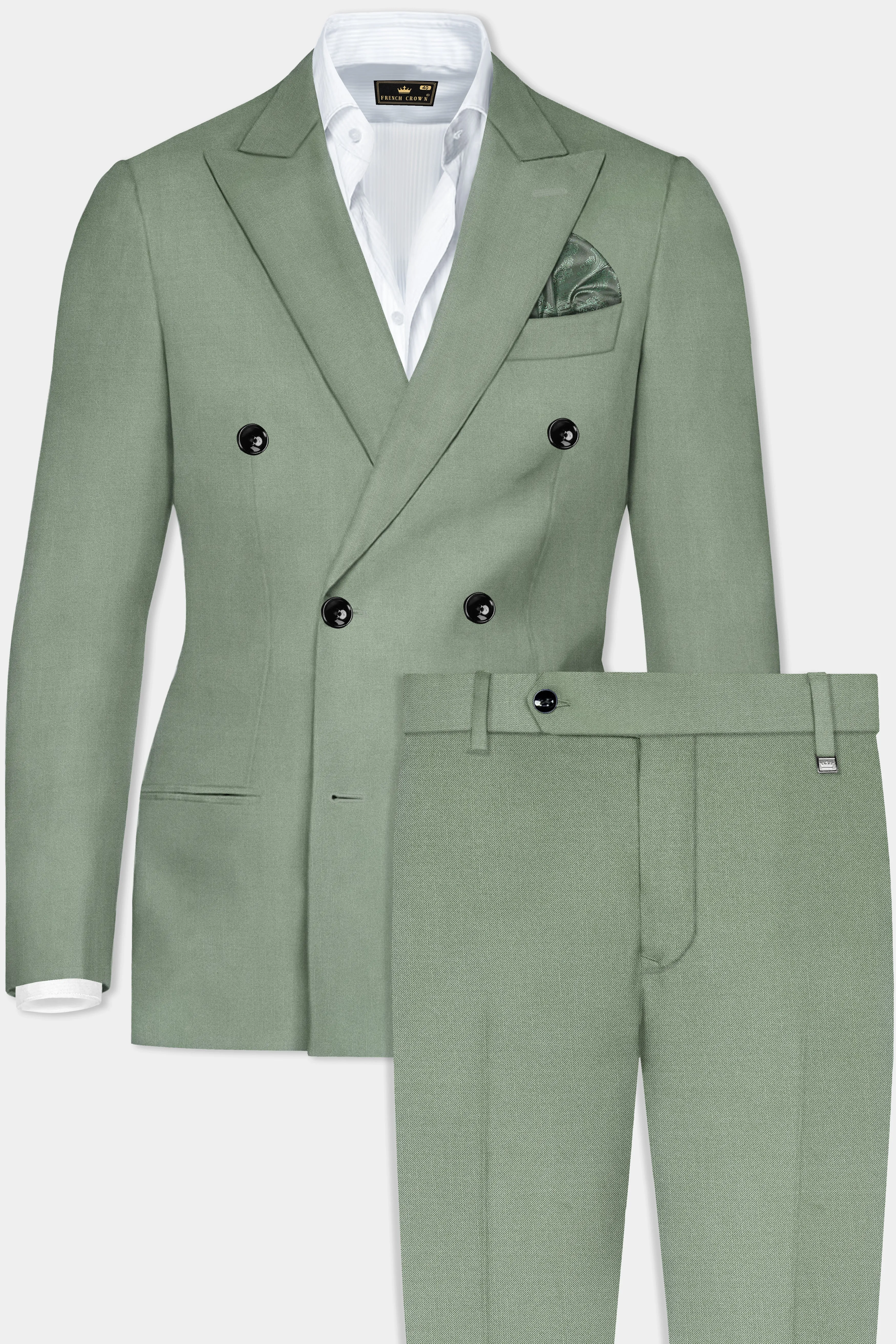 Spanish Green Solid Wool Rich Double Breasted Slight Stretch Suit sold by French Crown product image thumbnail 2