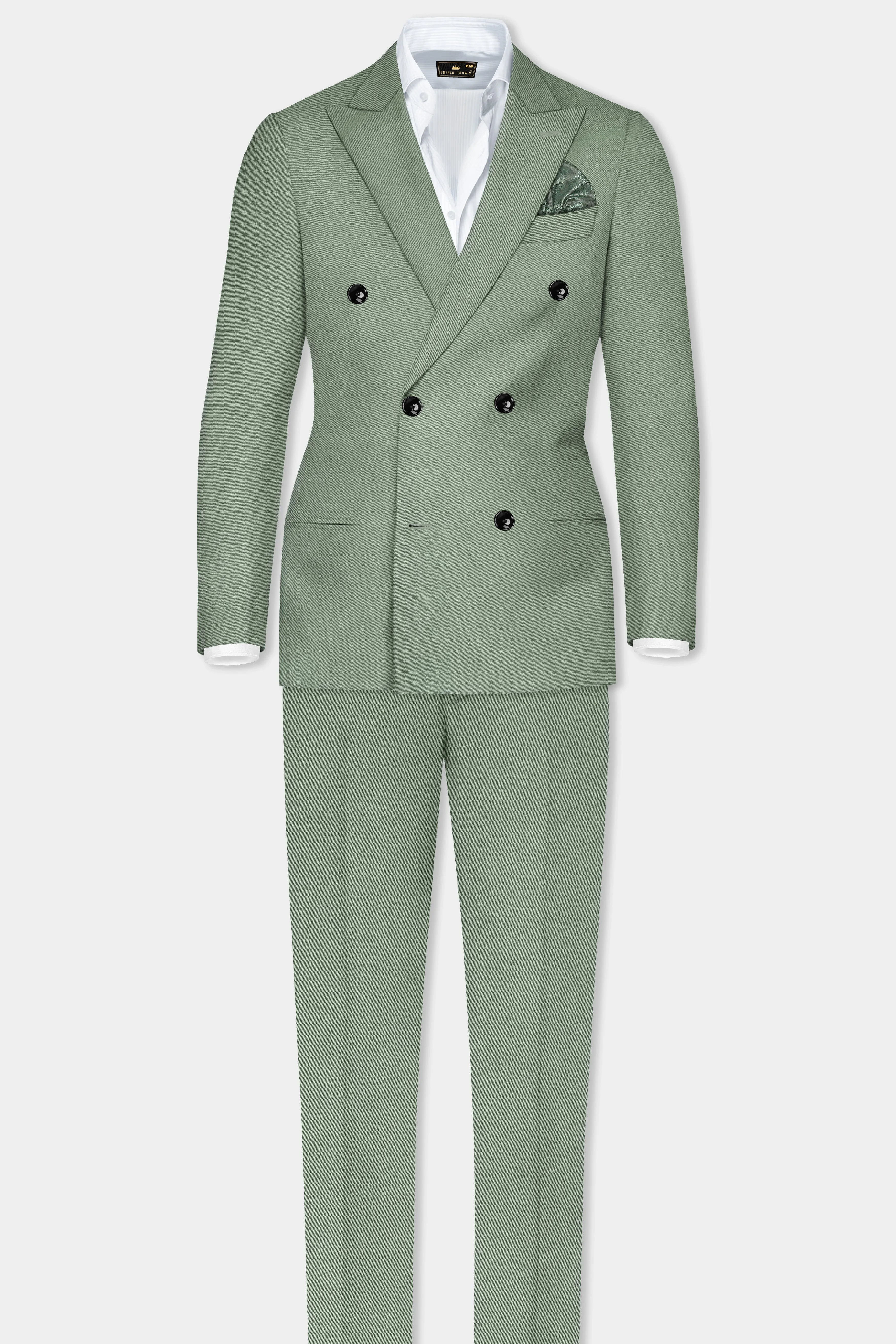 Spanish Green Solid Wool Rich Double Breasted Slight Stretch Suit sold by French Crown product image thumbnail 4