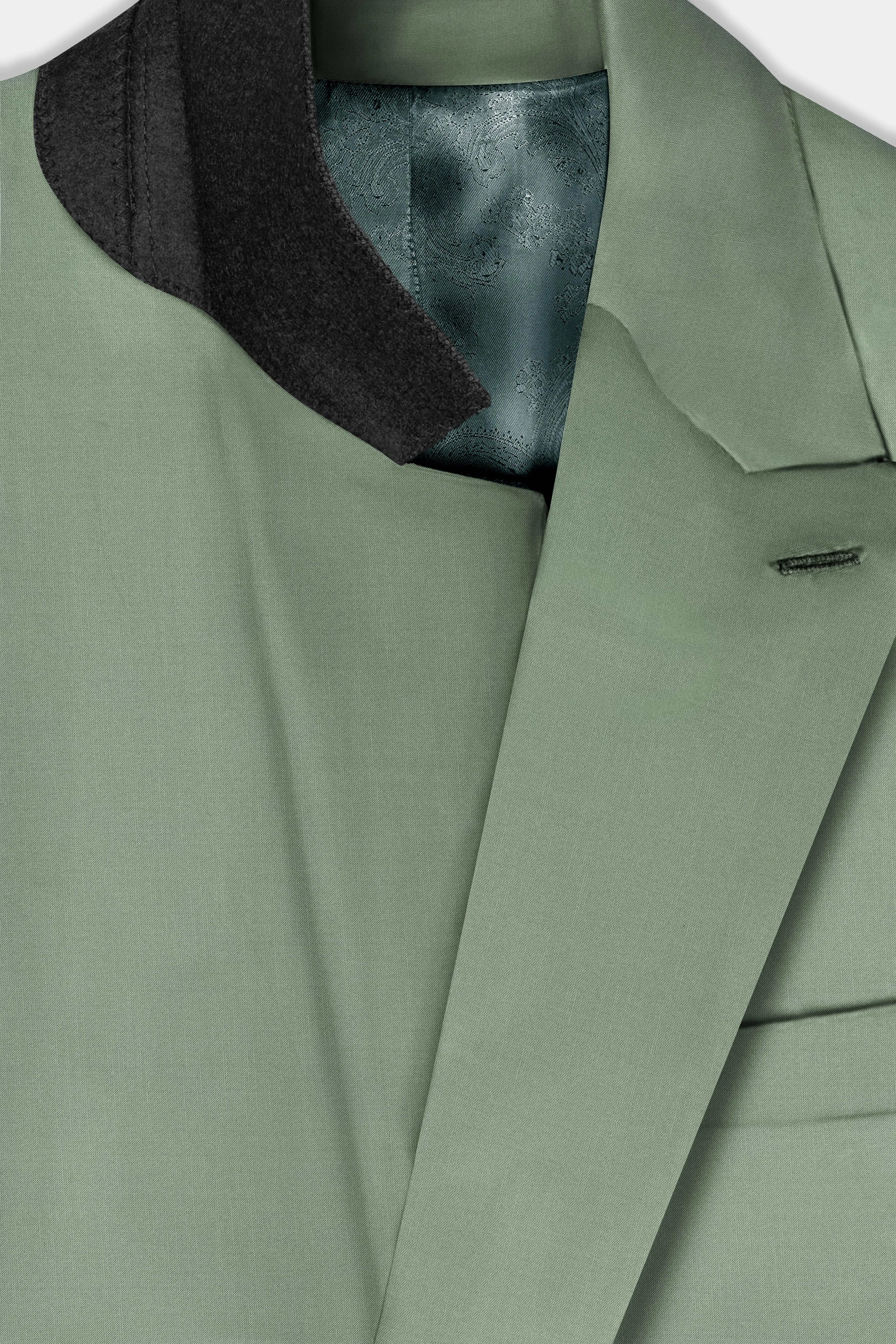Spanish Green Solid Wool Rich Double Breasted Slight Stretch Suit sold by French Crown product image thumbnail 5
