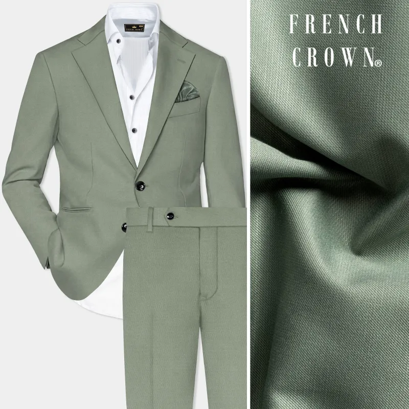 Spanish Green Solid Wool Rich Single Breasted Slight Stretch Suit sold by French Crown