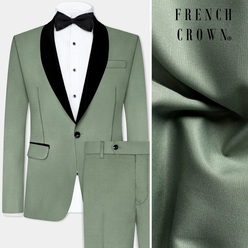 Spanish Green Solid Wool Rich Tuxedo Slight Stretch Suit sold by French Crown