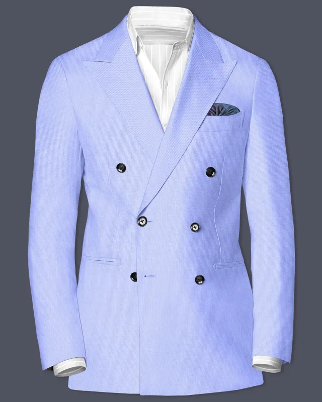 Periwinkle Blue  Solid Wool Rich Double Breasted Slight Stretch Blazer sold by French Crown