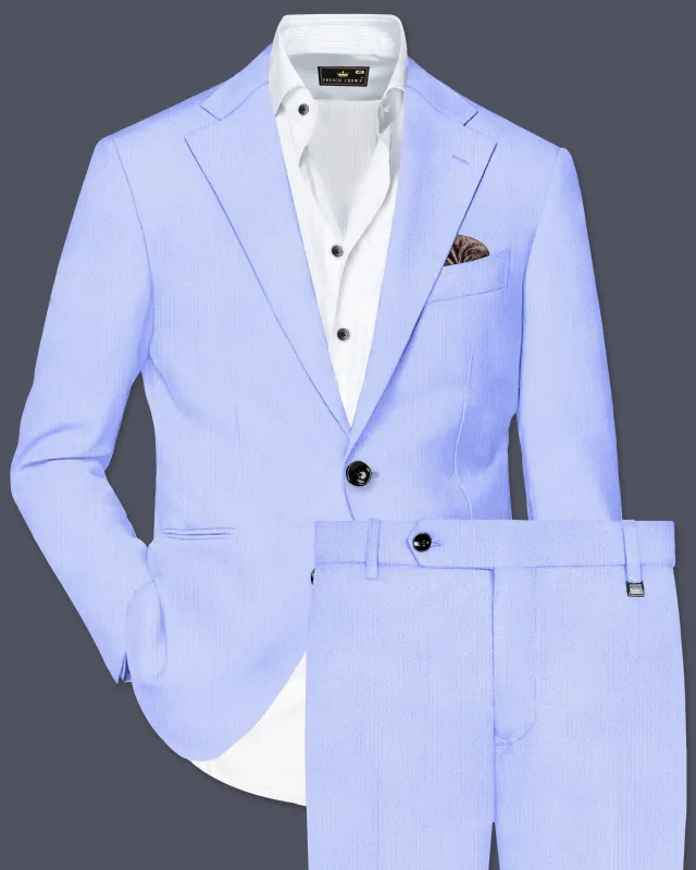 Periwinkle Blue  Solid Wool Rich Single Breasted Slight Stretch Suit made by French Crown