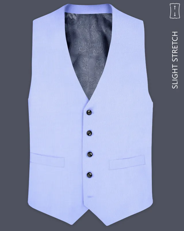 Periwinkle Blue Solid Wool Rich Slight Stretch Waistcoat sold by French Crown