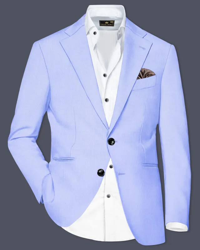 Periwinkle Blue  Solid Wool Rich Single Breasted Slight Stretch Blazer sold by French Crown