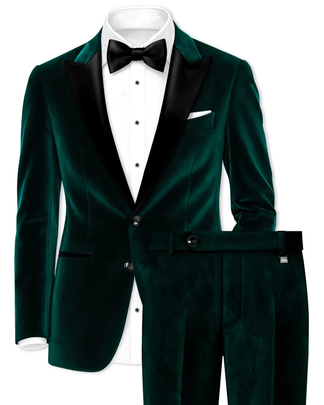 Emerivell-Racing Green Velvet Peak Lapel Tuxedo Suit sold by French Crown