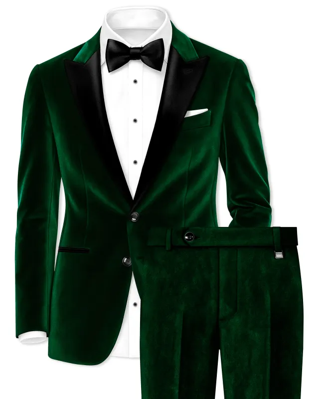 Virivell-Phthalo Green Velvet Peak Lapel Tuxedo Suit sold by French Crown