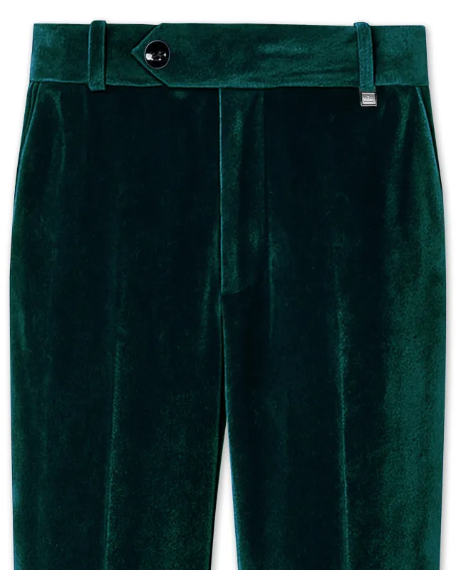 Emerivell-Racing Green Velvet Stretchable Waistband Pant sold by French Crown