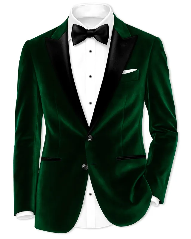 Virivell-Phthalo Green Velvet Peak Lapel Tuxedo Blazer sold by French Crown
