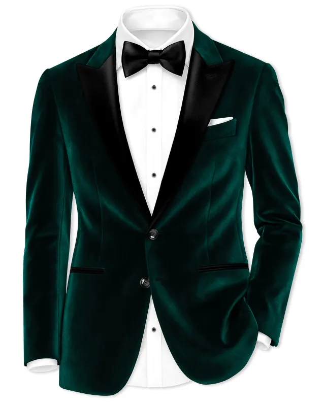 Emerivell-Racing Green Velvet Peak Lapel Tuxedo Blazer sold by French Crown